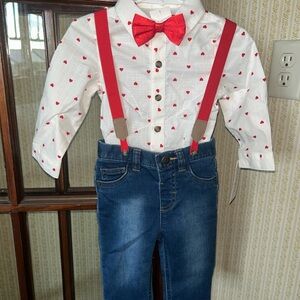 Kids Red Heart Shirt with Suspenders